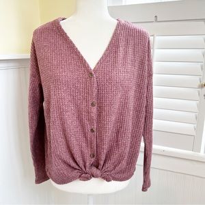 American Eagle NWT Purple Waffle Knit Long Sleeve Tie Front Top Women’s Medium